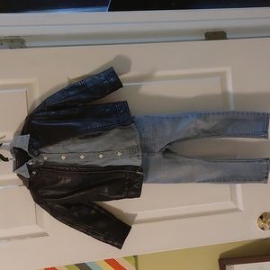 Set of kids pant jean t-shirts  jean black leather jacket 3 4